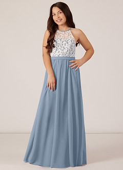 Azazie Fahari Junior Dusty Blue A-Line Lace Chiffon Dress image2