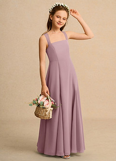 Azazie Tater Junior Formal Abiti da Ragazza di Fiori Abito A-Line in Chiffon Plissettato Rosa Polverosa image3