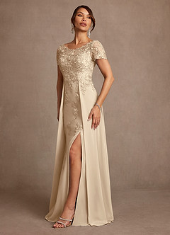 Azazie Alva Mother of the Bride Dresses Champagne A-Line Lace Dress image5