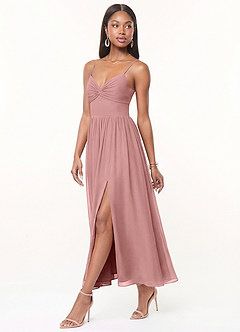 Azazie Zeya 신부 들러리 드레스 A라인 주름진 쉬폰 발목 길이 드레스 image2