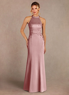 Azazie Tyra Final Sale Dusty Rose Mermaid Lace Stretch Satin Dress image1