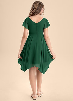 Azazie Janeaurelia Junior Vestido de Verde Oscuro de Gasa de Corte En A con Plisado image2