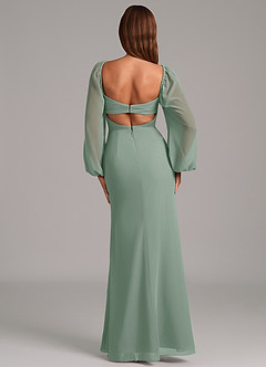 Azazie Brixley Bridesmaid Dresses Silver Sage Mermaid Long Sleeve Chiffon Dress image2
