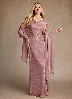 Azazie Warren Mother of the Bride Dresses Dusty Rose A-Line Pleated Metallic Mesh Dress image1