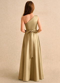 Azazie Puddles Girls Formal Blumenmädchenkleider A-Linie One-Shoulder Matte Satin Kleid Gold image3