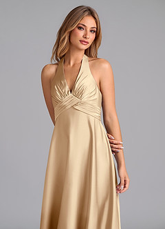 Azazie Tessie Brautjungfernkleider A-Linie Plissee Stretch-Satin Kleid Champagner image3
