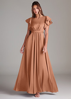 Azazie Daphne Modest Bridesmaid Dresses A-Line Ruched Stretch Satin Floor-Length Dress image1