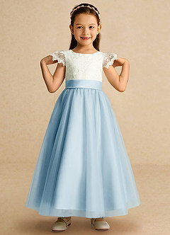 Azazie Pookie Flower Girl Dresses Sky Blue A-Line Lace Tulle Dress image3