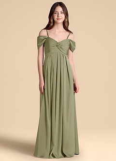 Azazie Kaitlynn Junior Vestido de Pistacho de Satén Elástico de Corte en A con Vestidos sin tirantes image1