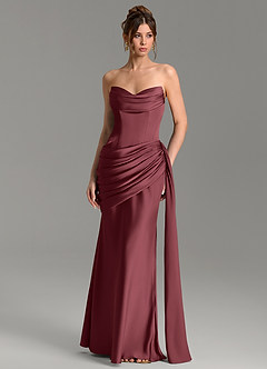 Azazie Zorah Bridesmaid Dresses Merlot Mermaid Corset Stretch Satin Convertible Dress image4