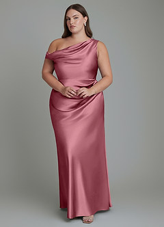 Azazie Emerson Bridesmaid Dresses Desert Rose Mermaid Off the Shoulder Metallic Satin Dress image8