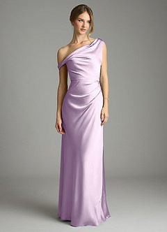 Azazie Emerson Bridesmaid Dresses Frosted Lilac Mermaid Off the Shoulder Stretch Satin Dress image3