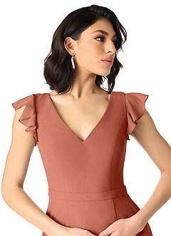 Azazie Claudine Bridesmaid Dresses Clay A-Line Flutter Sleeve Chiffon Dress image4