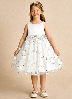 Azazie Starri Flower Girl Dresses Ivory Ball-Gown Beaded Matte Satin Dress image1