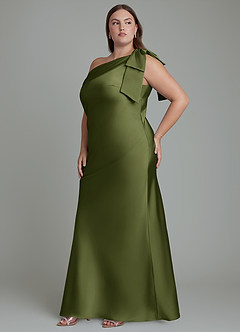 Azazie Yuanna Bridesmaid Dresses Olive Mermaid One Shoulder Stretch Satin Dress image12