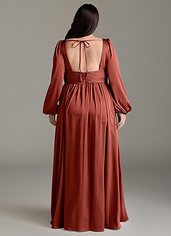 Azazie Norah Robes de demoiselle d'honneur Robe Trapèze en Satin extensible Terracotta image8