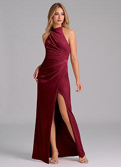 Azazie Jemma Robes de demoiselle d'honneur Robe Fourreau en velours Plissée Bourgogne image6