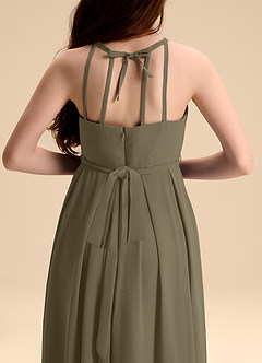 Azazie Arianthe Junior Jurk van Chiffon met A-Lijn Geplooid Wilgengroen image8