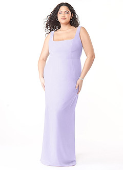 Azazie Flori Vestidos de damas de honor Vestido de Lila de Gasa de Corte Recto con Escote Cuadrado image9