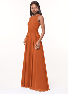 Azazie Harper Bridesmaid Dresses Cinnamon A-Line Pleated Chiffon Dress image3