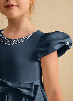 Azazie Pearl Flower Girl Dresses Neptune Ball-Gown Pleated Matte Satin Dress image6