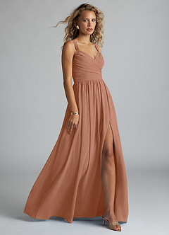 Azazie Aziza Bridesmaid Dresses Bronzer A-Line V-Neck Pleated Chiffon Dress image3
