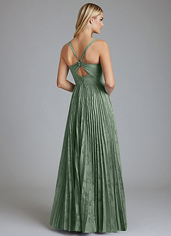 Azazie Mirella Final Sale Matcha A-Line Pleated Floral Burnout Dress image3