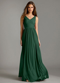 Azazie Keyla Vestidos de damas de honor Vestido de Verde Oscuro de Malla de Corte en A con Plisado image5