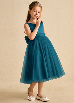 Azazie Winnie Flower Girl Dresses Ink Blue Ball-Gown Bow Tulle Dress image6