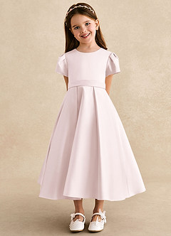 Azazie Princess Flower Girl Dresses Blushing Pink A-Line Pleated Matte Satin Dress image6
