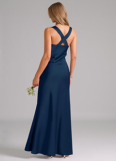 Azazie Kamila Brautjungfernkleider A-Linie Plissee Stretch-Satin Kleid Dunkelmarine image2
