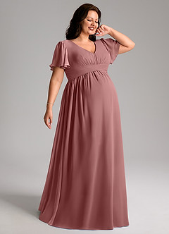 Azazie Verna Maternity Bridesmaid Dresses A-Line V-Neck Ruched Chiffon Floor-Length Dress image7