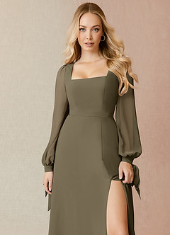 Azazie Leonia Bridesmaid Dresses Willow Green A-Line Long Sleeve Chiffon Dress image5
