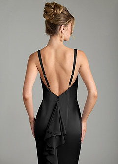 Azazie Tamera Bridesmaid Dresses Black Mermaid Pleated Stretch Satin Dress image6