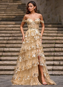 Glitz Champagne Ruffled A-line Prom Dress image6