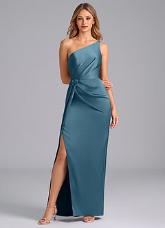 Azazie Naria Brautjungfernkleider Etui One-Shoulder Stretch-Satin Kleid Bermudablau image3