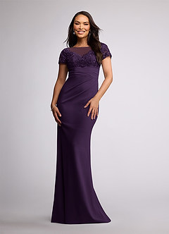 Azazie Susan Mother of the Bride Dresses Plum Sheath Lace Stretch Crepe Dress image1