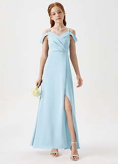 Azazie Ocean Junior Jurk van Stretch Satijn met A-Lijn Off the Shoulder Hemelsblauw image4