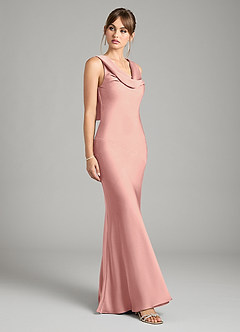 Azazie Rylina Vestidos de damas de honor Vestido de Rosetón de Satén Elástico de Corte Sirena image5