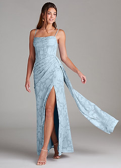 Azazie Denisa Robes de demoiselle d'honneur Robe Fourreau en Blumen-Burnout Plissée Bleu Ciel image1