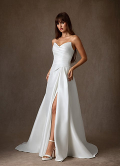 Azazie Adinah Wedding Dresses Diamond White A-Line Strapless Mikado Dress image8