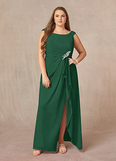Azazie Yarrow Kleider für die Brautmutter A-Linie Plissee Chiffon Kleid Dunkelgrün image10