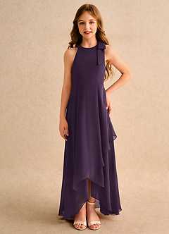 Azazie Boop Girls Formal Flower Girl Dresses Plum A-Line Bow Chiffon Dress image3
