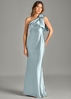 Azazie Yuanna Brautjungfernkleider Meerjungfrau-Linie One-Shoulder Metallischer Satin Kleid Nebel image4