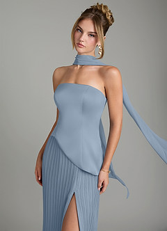 Azazie Tierney Robes de demoiselle d'honneur Robe Trapèze Convertible en Mousseline de soie Sans bretelles Bleu Poussiéreux image7