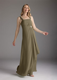 Azazie Weisz vestidos de madre de la novia Vestido de Verde Sauce de Gasa de Corte En A con Cuello cuadrado plisado image4