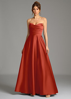 Azazie Ayla Robes de demoiselle d'honneur Robe Trapèze en Satin extensible Corset Rouille image3