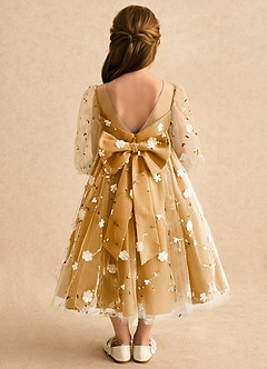 Azazie Elowen Flower Girl Dresses Butterscotch A-Line Sweetheart Neckline Lace Dress image2