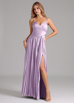 Azazie Vini Jurken voor bruidsmeisjes Jurk van Stretch Satijn met A-Lijn Geplooid Frosted Lila image1