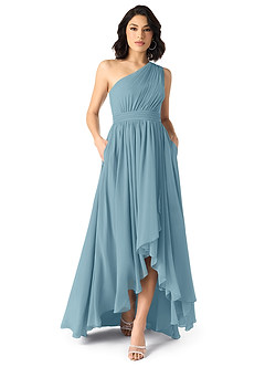 Azazie Mathilda Final Sale Moody Blue A-Line One Shoulder Chiffon Dress image1